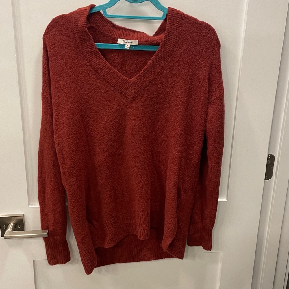 Madewell Red V-Neck Sweater Classic Knit